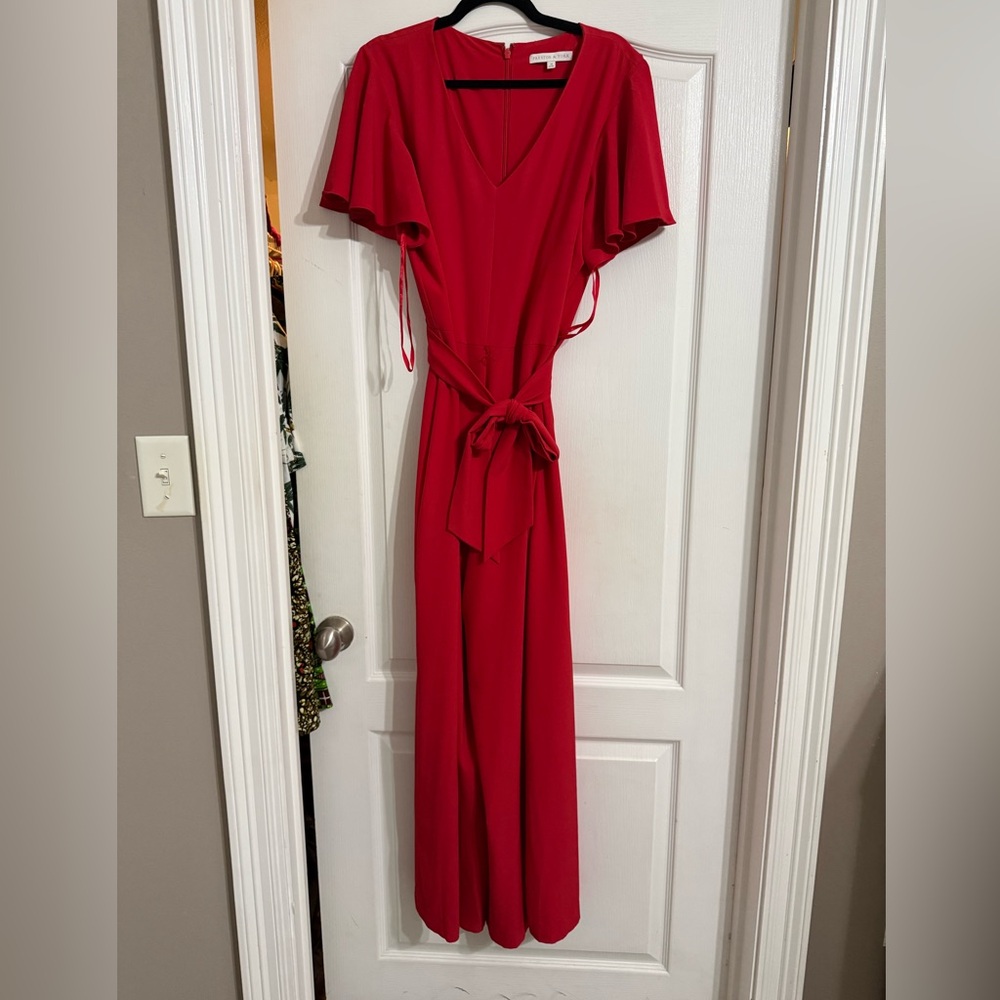 Preston & York Red V-Neck Tie-Waist Jumpsuit